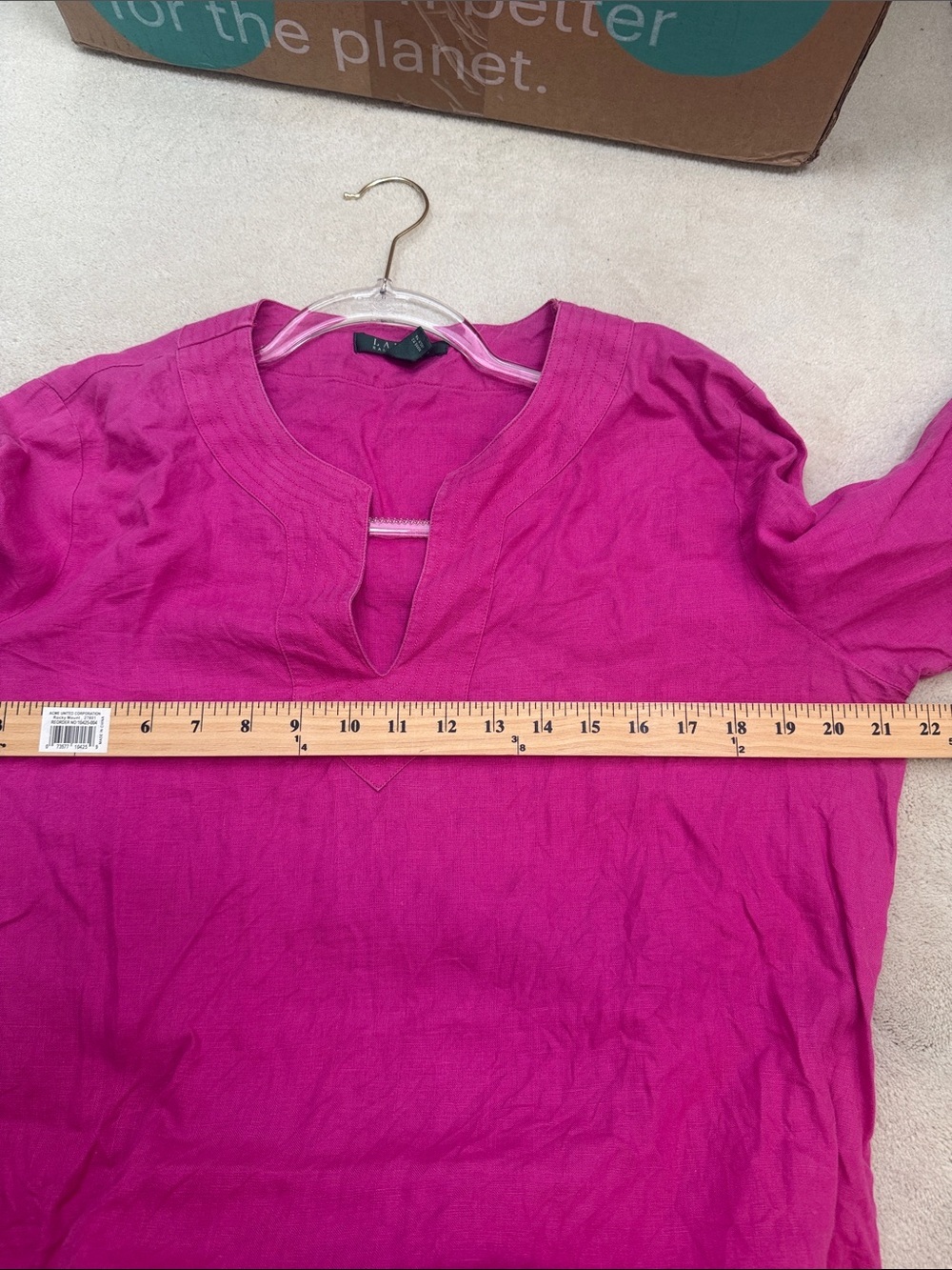 Lauren Ralph Lauren 100% Linen V-Neck Popover Top Blouse Pink Fuschia Size Large - Picture 8 of 8
